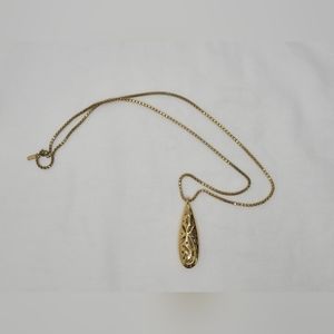 Vintage Monet Necklace Gold Tone Teardrop Pendant w/ Chain Costume Fashion
